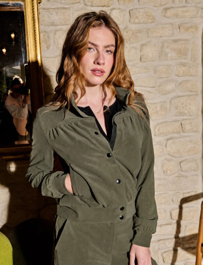 HBT HERITAGE VELOURS TECH | LOUIS Blouson Femme Kaki - 2