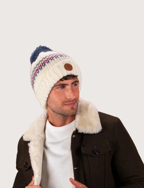 CABAIA Bonnet Beanie Bamboo Cream and Red Pol 3 Pompons - 2