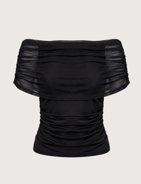 OBJECT Haut Femme Manches Courtes Dentelle Dina Noir