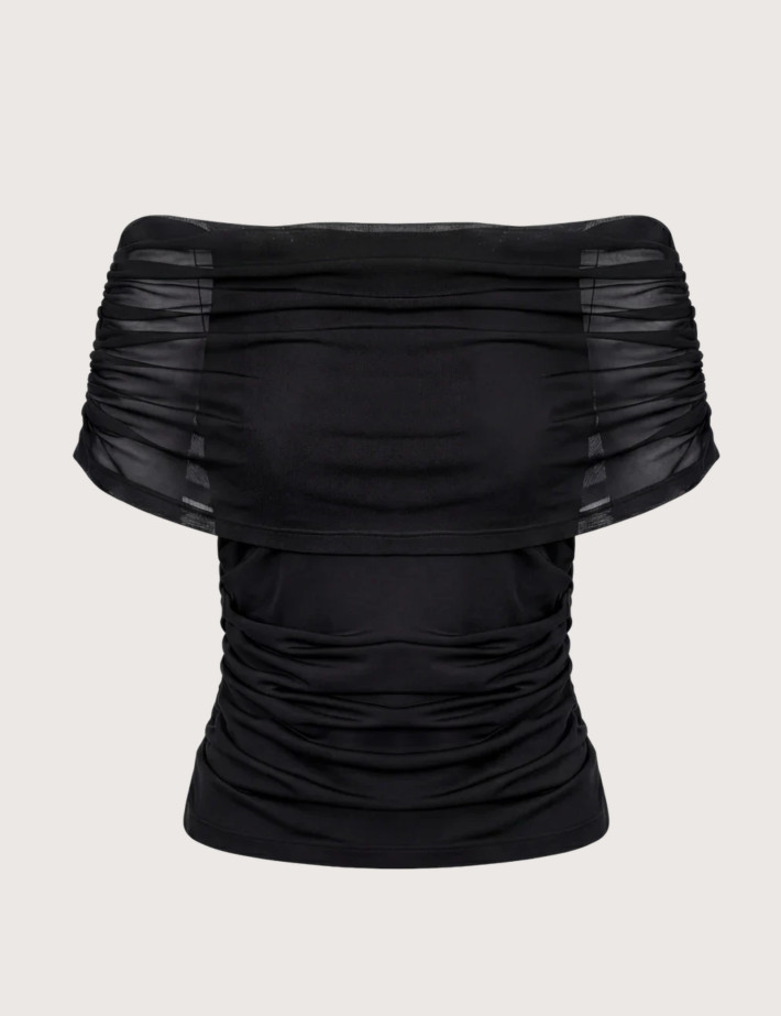 OBJECT Haut Femme Manches Courtes Dentelle Dina Noir