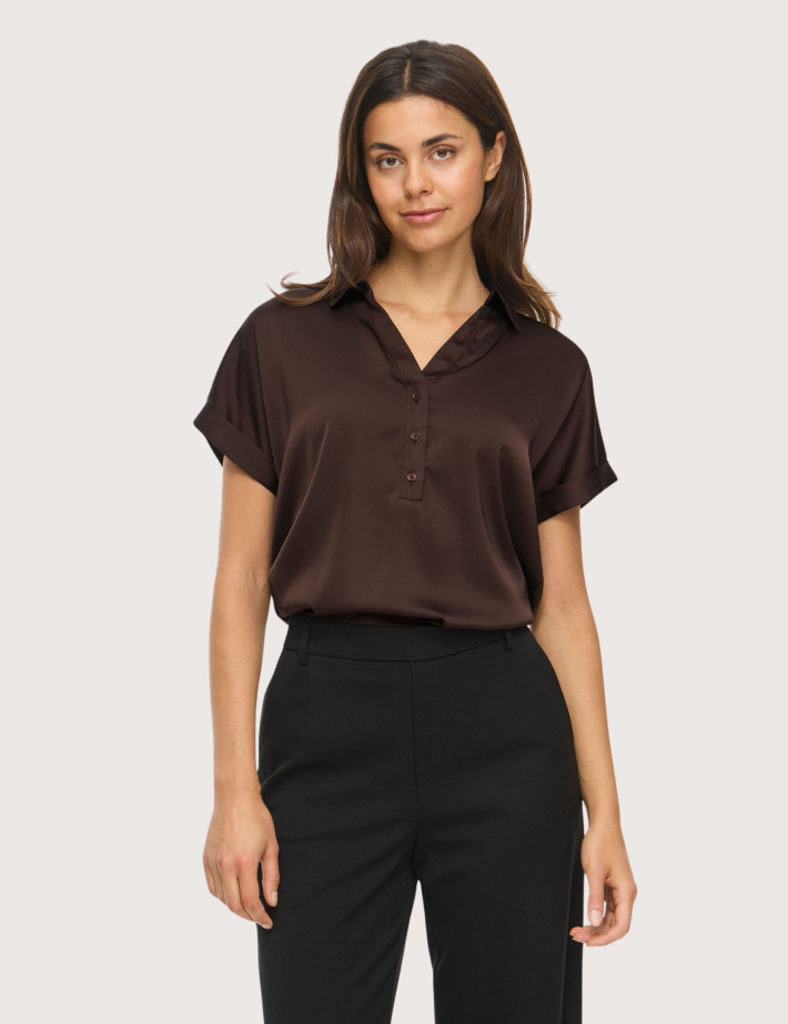 Vila Haut Femme Manches Courtes Enna Marron - 2