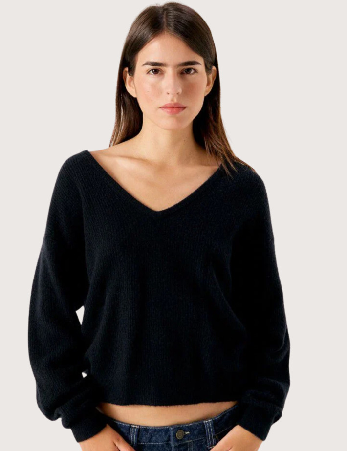 American Vintage Pull Ample Femme Col V Damsville Noir - 3