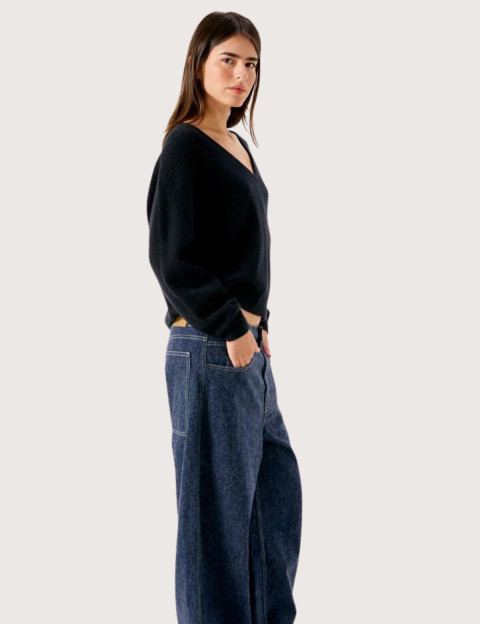 American Vintage Pull Ample Femme Col V Damsville Noir - 5