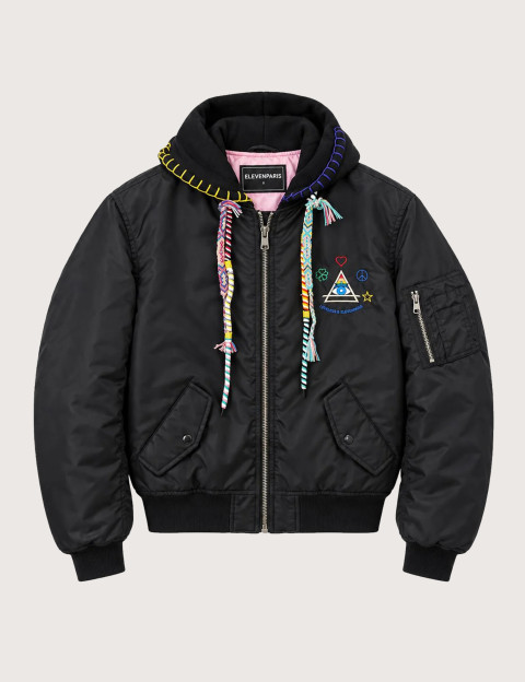 Eleven Paris Bomber Mixte à Capuche Cordons Colorés Tova Noir