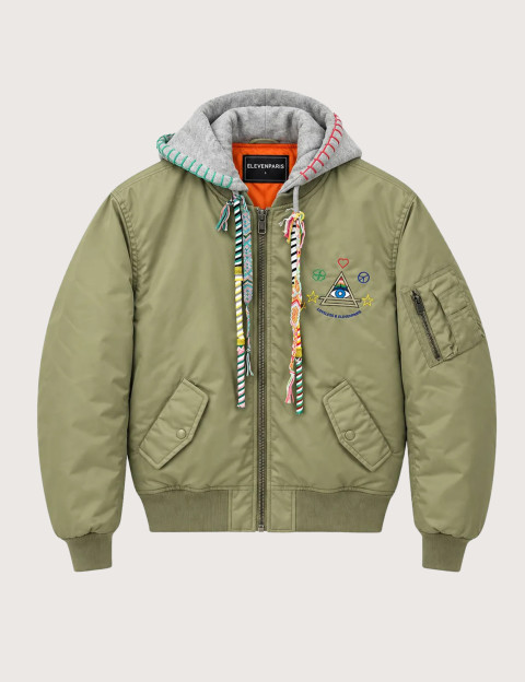 Eleven Paris Bomber Mixte à Capuche Cordons Colorés Tova Kaki