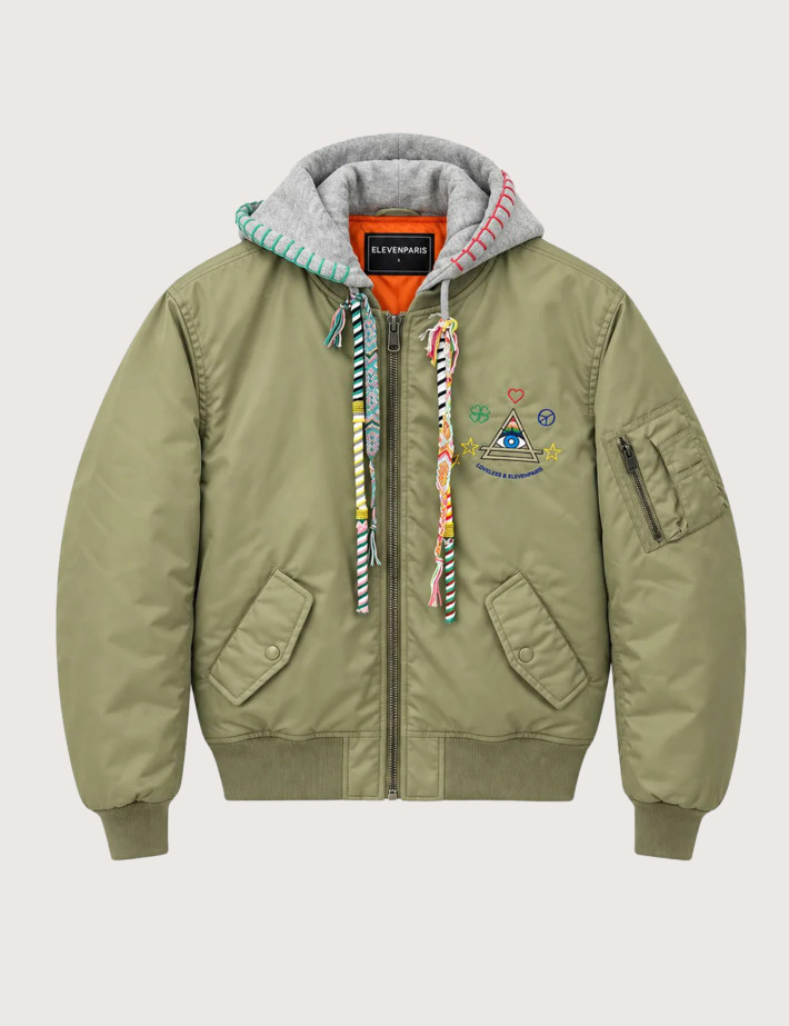 Eleven Paris Bomber Mixte à Capuche Cordons Colorés Tova Kaki