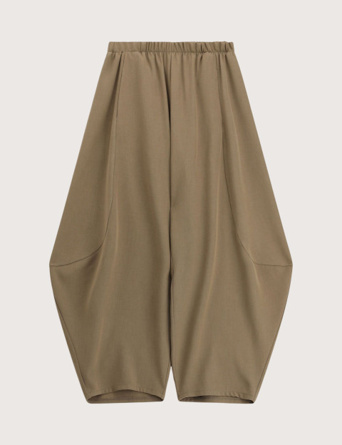 IMPERIAL Pantalon Large Cropped Taille Elastiquée Tabac