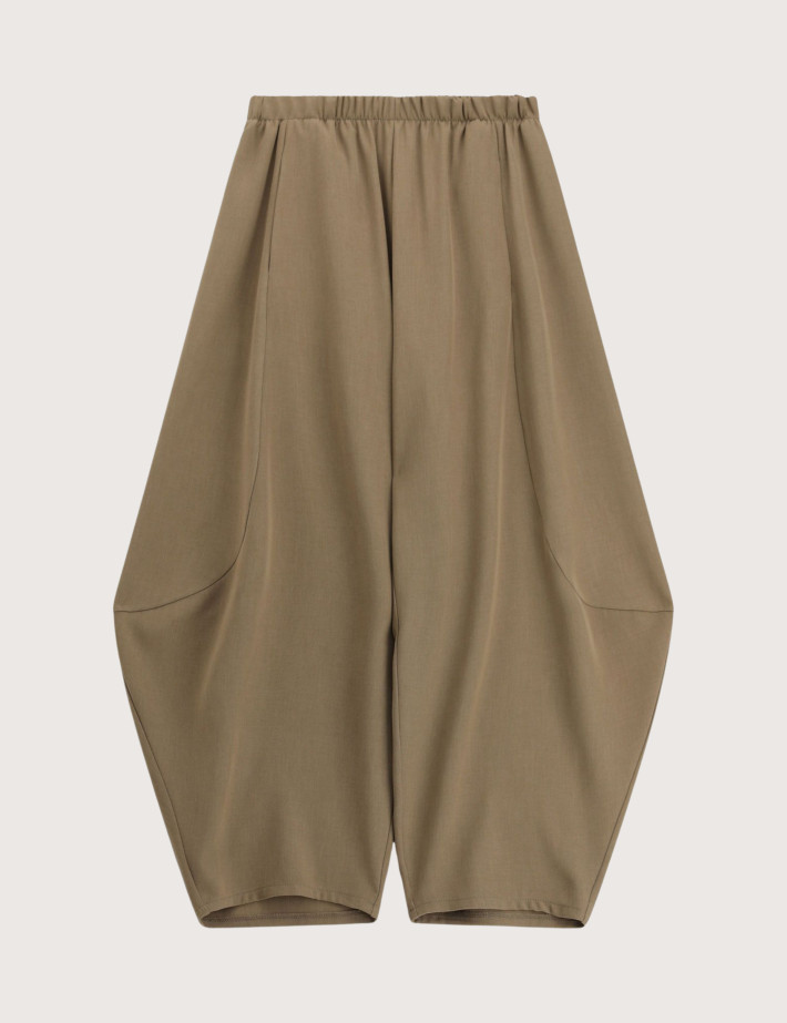 IMPERIAL Pantalon Large Cropped Taille Elastiquée Tabac