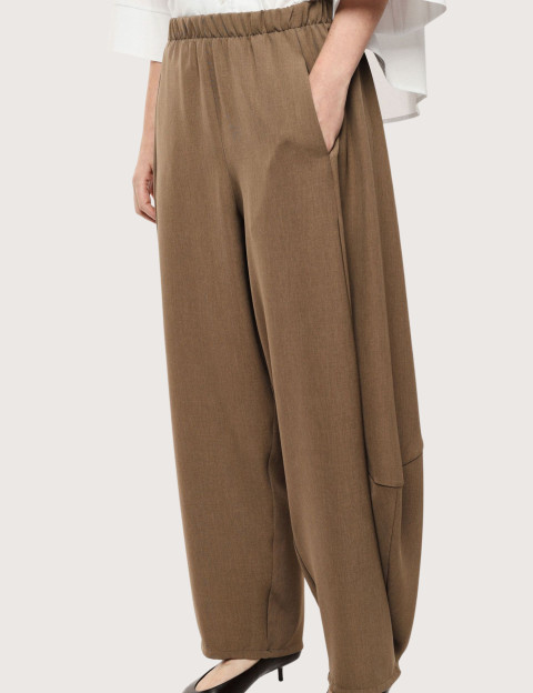 IMPERIAL Pantalon Large Cropped Taille Elastiquée Tabac - 2