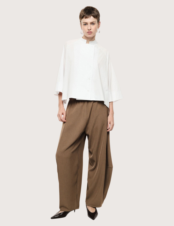 IMPERIAL Pantalon Large Cropped Taille Elastiquée Tabac - 3