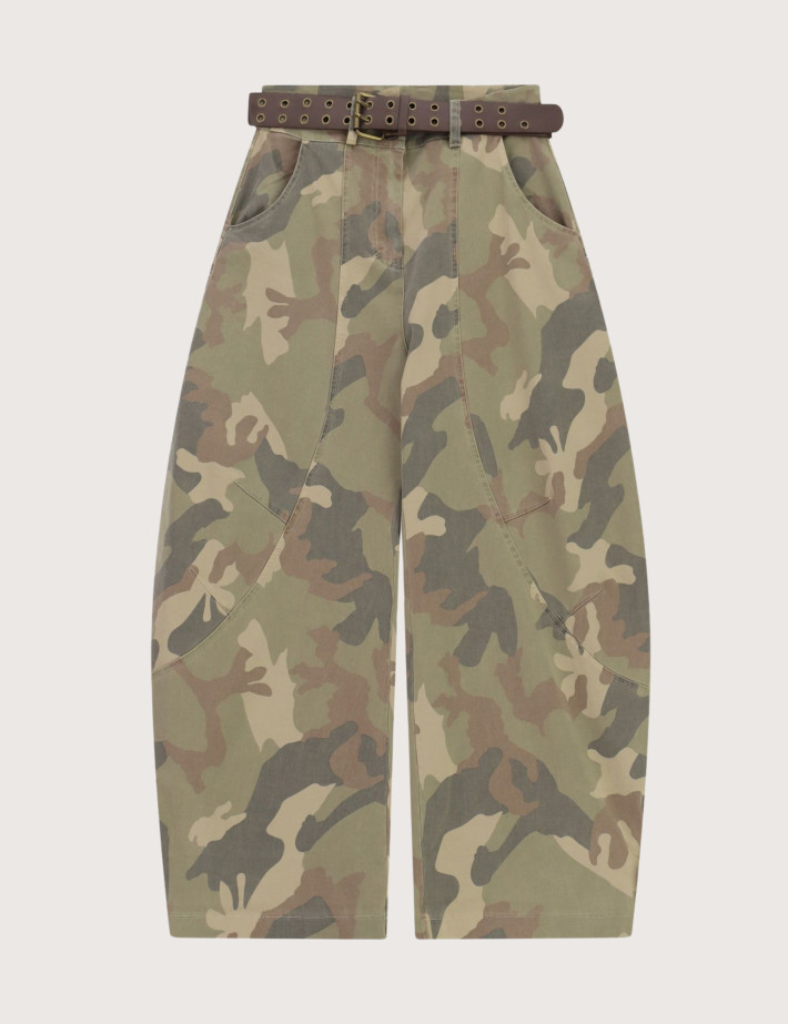 PLEASE Jean Femme Coupe Ballon Motif Camouflage
