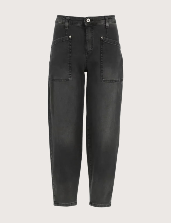 PLEASE Jean Femme Coupe Ballon Grandes Poches Noir