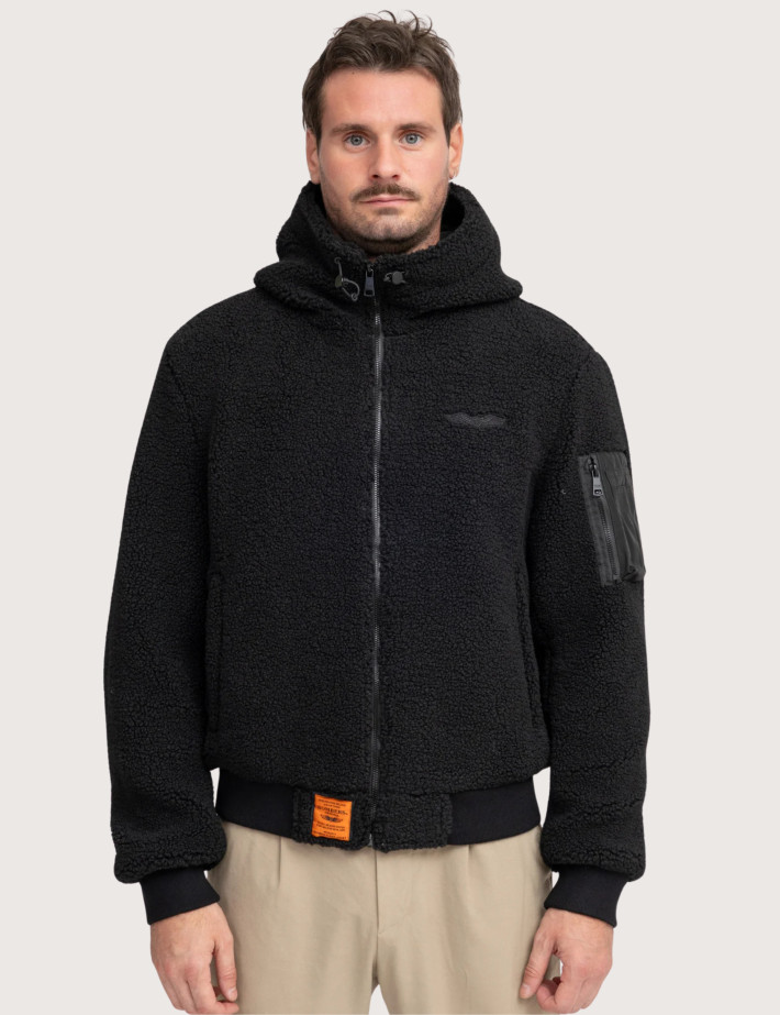Veste Fourrure Capuche Unisexe Hood Noir - Bombers Original