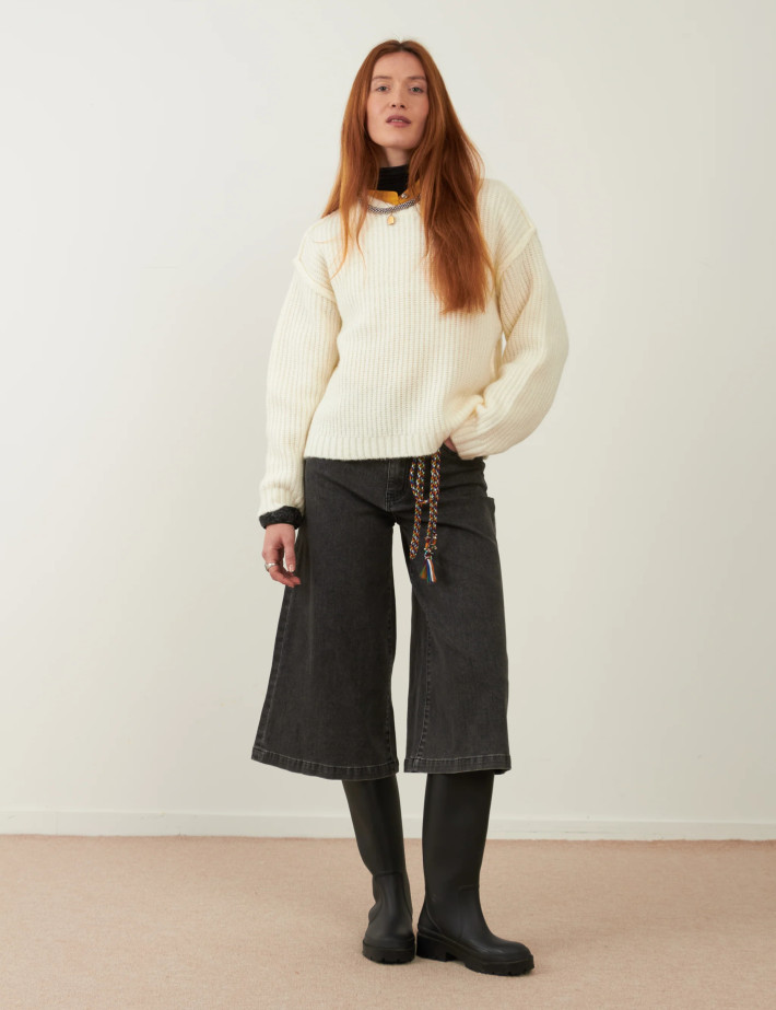 Minuit12 Pull Femme en Maille Toudoux Ecru - 2