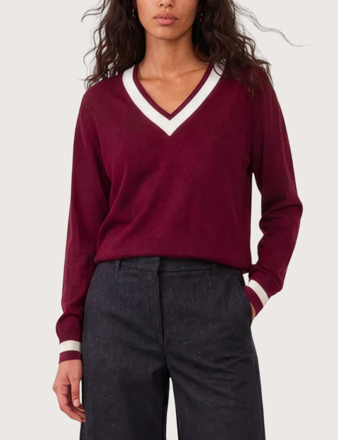 Minuit12 Pull Femme en Maille Criquette Bordeaux