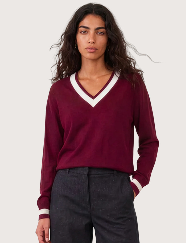 Minuit12 Pull Femme en Maille Criquette Bordeaux - 2