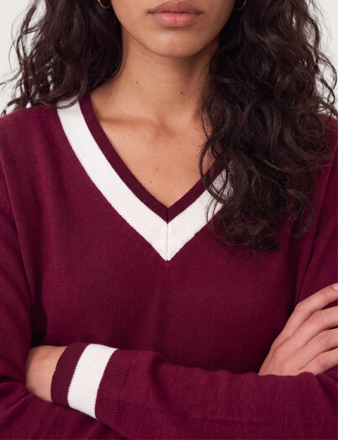 Minuit12 Pull Femme en Maille Criquette Bordeaux - 3