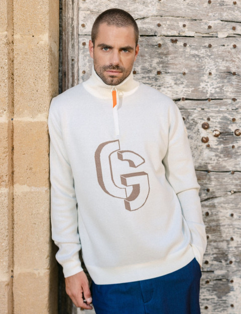 Pull Mixte Lewis Col Camionneur Zip Crème - GERTRUDE