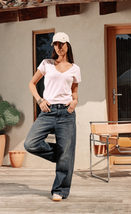 Total Look Replay – Jean Narja Noir & T-shirt Col V Rose